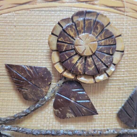 Handcrafted Philippines Oval Woven Wall Art With Floral Design - Picture 3 of 7